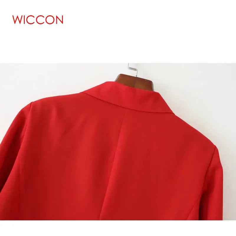 WICCON Новое поступление осенние женские блейзеры красные однотонные двубортные пуговицы Зубчатый воротник OL элегантные офисные костюмы Верхняя одежда