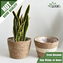 Nordic Handmade Straw Storage Basket Indoor Outdoor Flower Pot Plant Container Home Living Room Bedroom Decoration