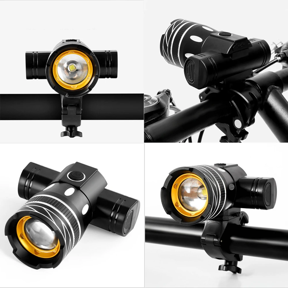 2020 HOT 65x43x75mm Zoomable T6 LED Bicycle Light Bike Front Lamp Torch Headlight with USB Rechargeable Built-in Battery