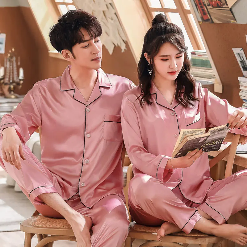 FZSLCYIYI Pajama suit Satin Silk Pajamas Sets Couple Sleepwear Family Pijama Lover Night Suit Men & Women Casual Home Clothing