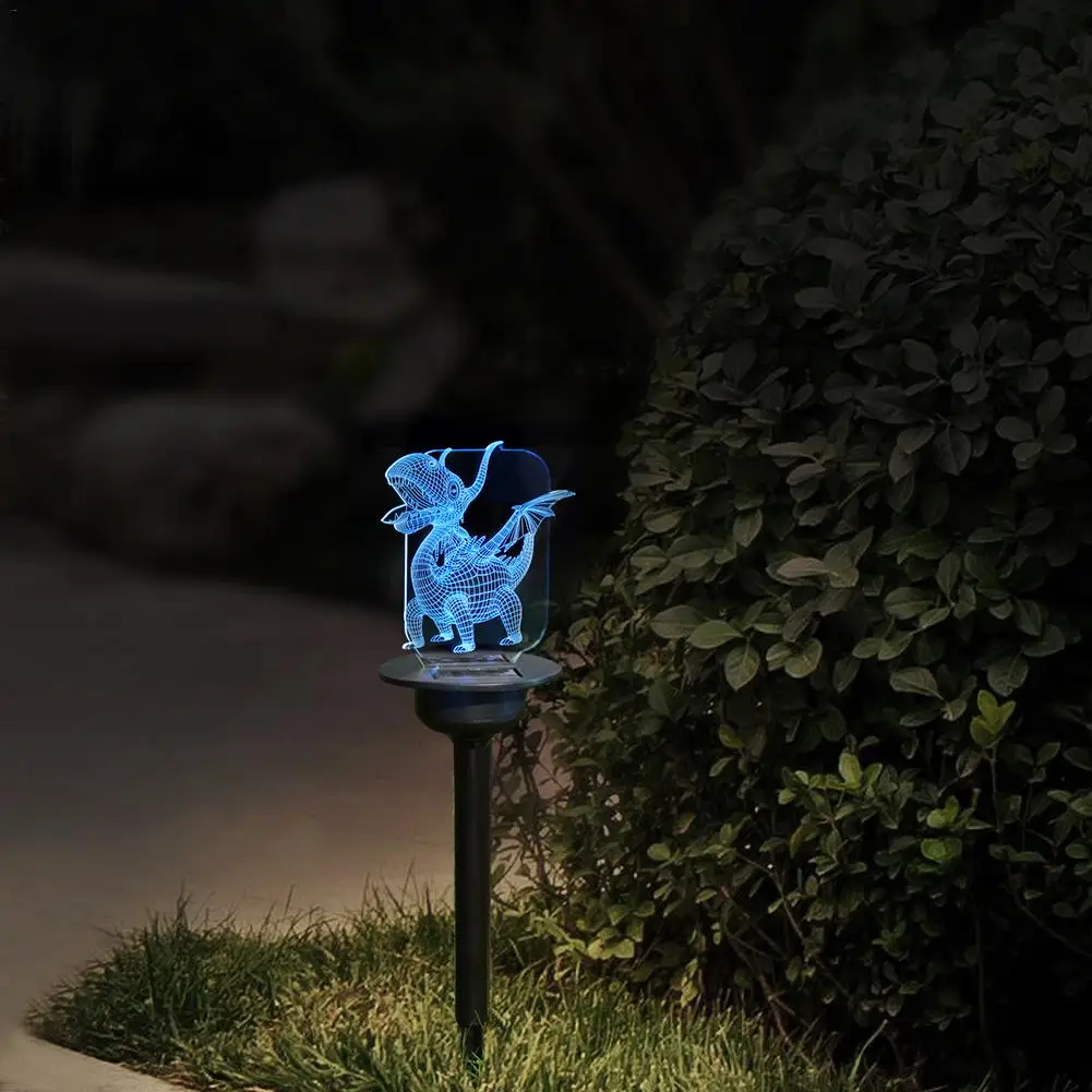 Dinosaur Shaped Acrylic LED Solar Lawn Light Outdoor Waterproof 3D In-Ground Garden Courtyard Pathway Decorative Night Light