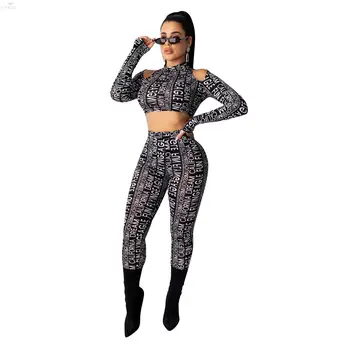

Women Set Full Sleeve Letter Print Sweatsuit Two Piece Set Top And Pants Night Sportswear Women Tracksuit Fitness Club Outfits