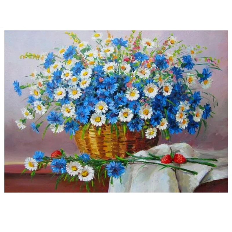 Квадратная Алмазная вышитая Маргаритка алмазная Раскрашенная крестиком синяя