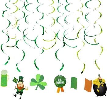 

30Ct St. Patrick's Day Party Decorations-Shamrock/Leprechauns Swirl Hanging Decor Supplies