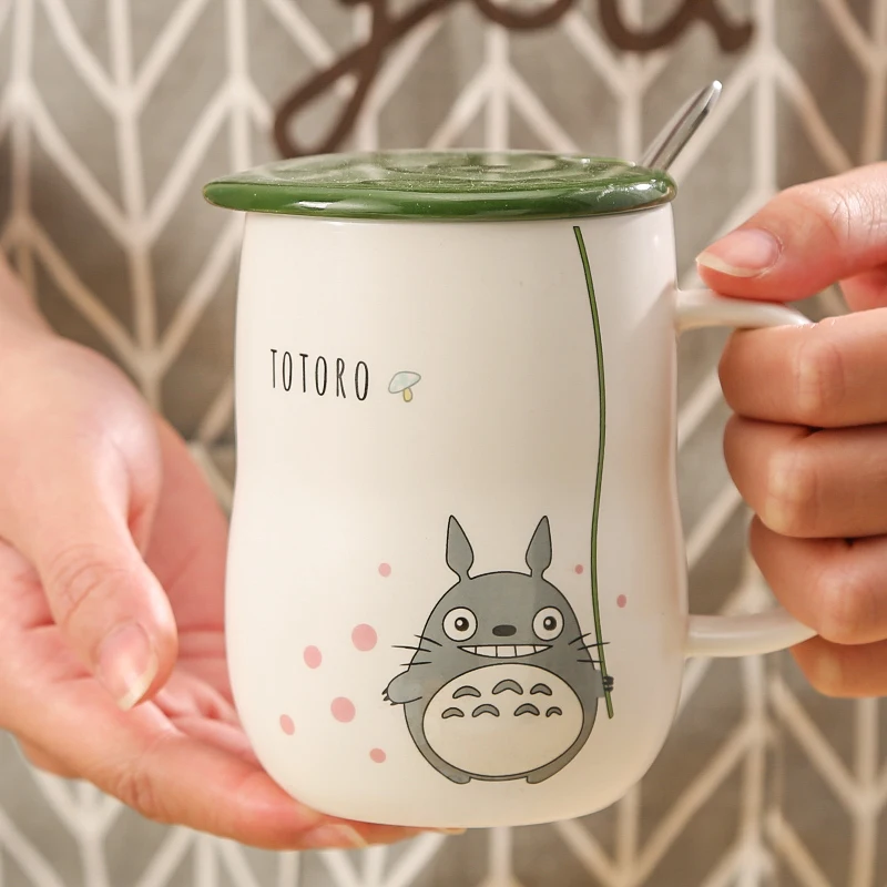 

Cartoon Totoro Cat Ceramics Coffee Mugs With Spoon and Cover Milk Ceramic Cup Kitchen Tools 280ml