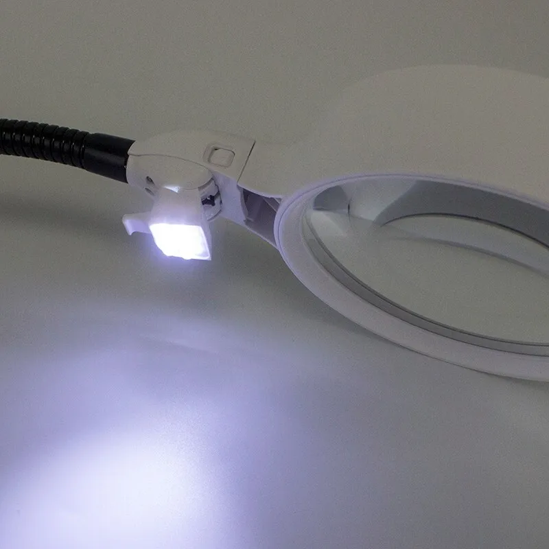 Illuminated Desktop Magnifier Reading Magnifier 6 LED Magnifying Glass Metal Base Flexible Tube Repairing Tools Reading Home