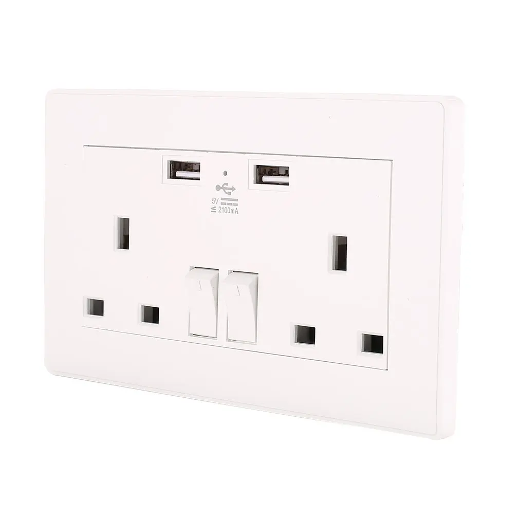 2 Gang Wall Socket Dual USB Port Outlets Plate Panel Power Supply UK Plug