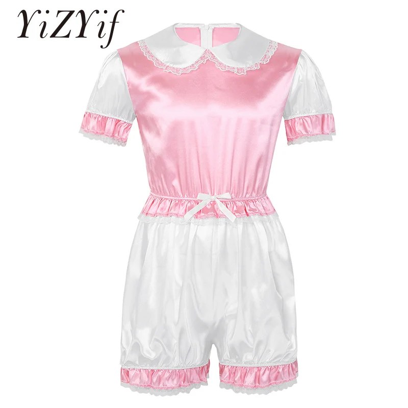 Шелковистые атласные трусы для мужчин и женщин воротник куклы короткие пышные