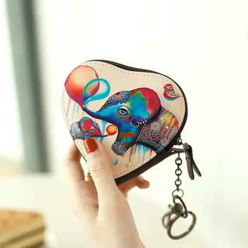 

Lady Lovely Coin Purse Heart Clutch Wallet Animal Printing Heart-shaped Chains Coin Purses Small Bag Cute Key Bag