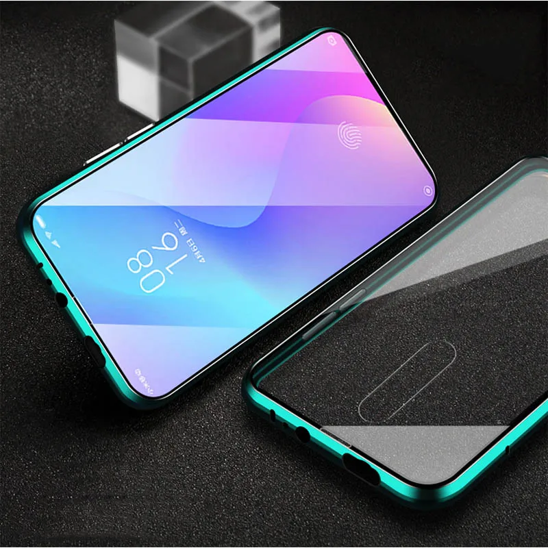 Green Передняя и задняя Стекло металлический магнитный чехол для телефона Redmi Note 8 7 K20 Pro 8A 8 для Xiaomi 9T CC9 9 8 F1 6X Max3 Mix2s Mix3 CC9Pro - Цвет: Green