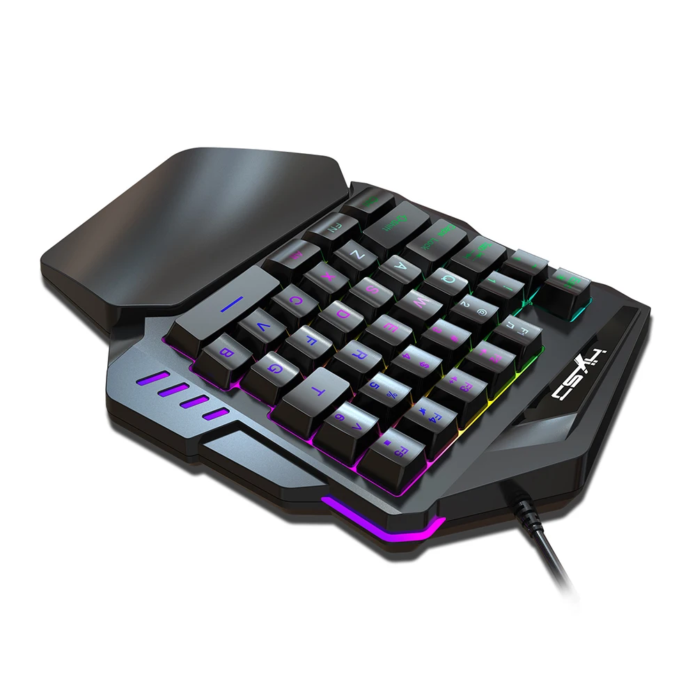

V100 USB Wired Single Hand Gaming RGB Light Keyboard Mix-color Backlit 35 Keys Keypad for LOL/PUBG/CF