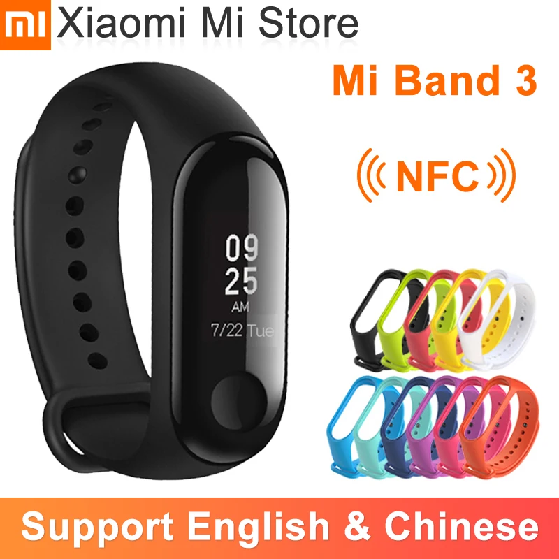 Оригинальный Смарт-браслет Xiaomi Mi Band 3 NFC большой сенсорный экран OLED сообщение