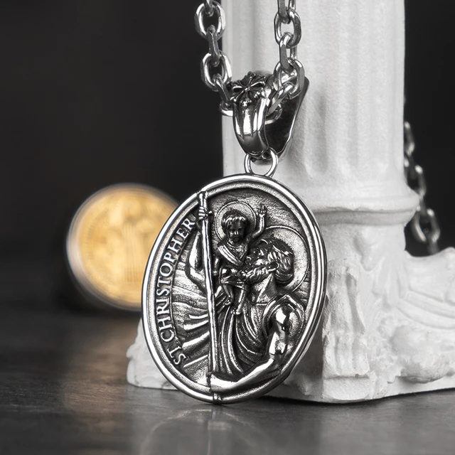 Yuchew St Christopher Necklace Bless Safety Religion Pendant Gift Saint  Christopher Medal for Family, Parent, Friend, Men, Women (Ancient Silver) |  Amazon.com