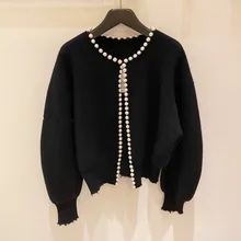 

FAKUNTN New Fashion Korean Jackets Pearls Cardigan Batwing Sleeve Wool Knit Vintage Women's Coat High Quality Jacket