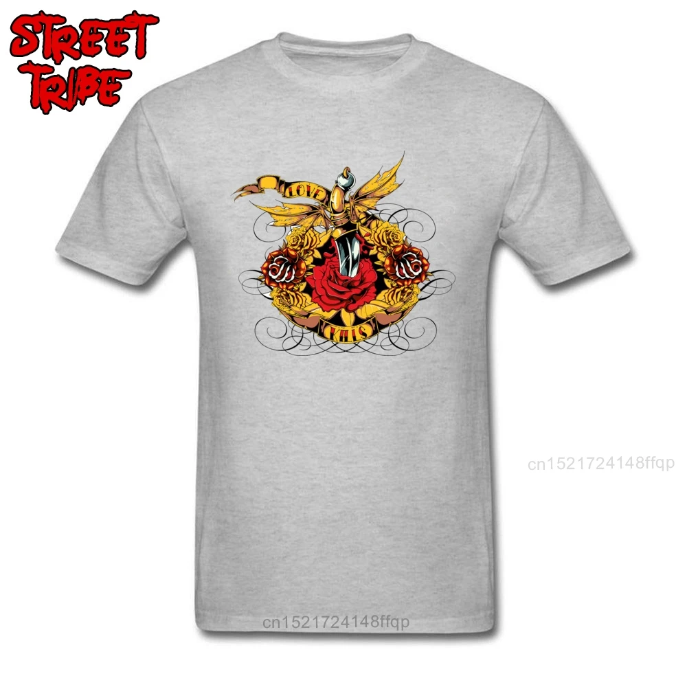 Dagger N Rose T-shirt Men Love Kills Tshirt Crazy Design Clothing Adult Grey T Shirts 100% Cotton Fabric Tops &amp Tees Vintage | Мужская