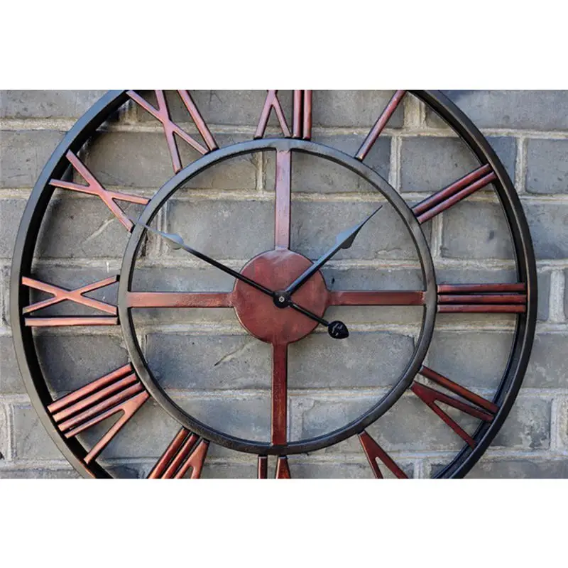 Новые 3D круговые настенные часы 47 см ретро римские кованые полые железные часы с питанием от батареи как домашние настенные украшения для гостиной