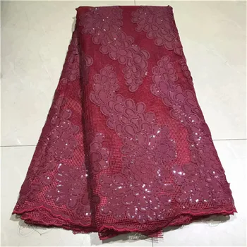

2019 New Designs African Lace Fabric With Sequins African Lace Embroidery Mesh Tulle Lace Trim High Quality for Nigerian Dress