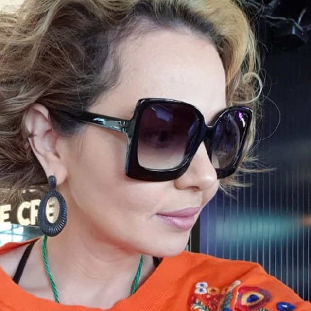 2021 moda óculos de sol oversize feminino gradiente moldura de plástico  design da marca óculos de sol uv400 lentes de sol mujer - AliExpress