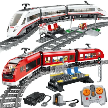 

RC city High-speed Passenger Train 02010 with motor building blocks technic classic train 02008 02009 bricks education kids toys