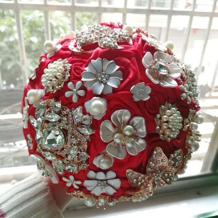 Flor De Boda De Seda, Joyería De Diamant De Imitación, Broche Rosa