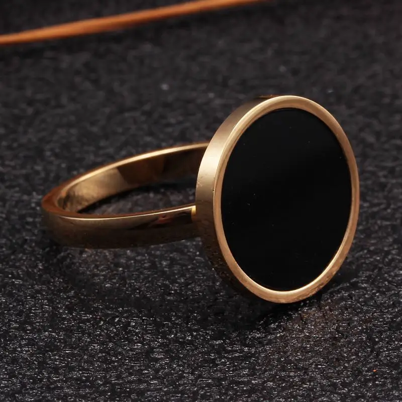 

Vintage Black Round Design Stainless Steel Charm Wedding Party Charm Rings Classic Men Women Jewelry Gift