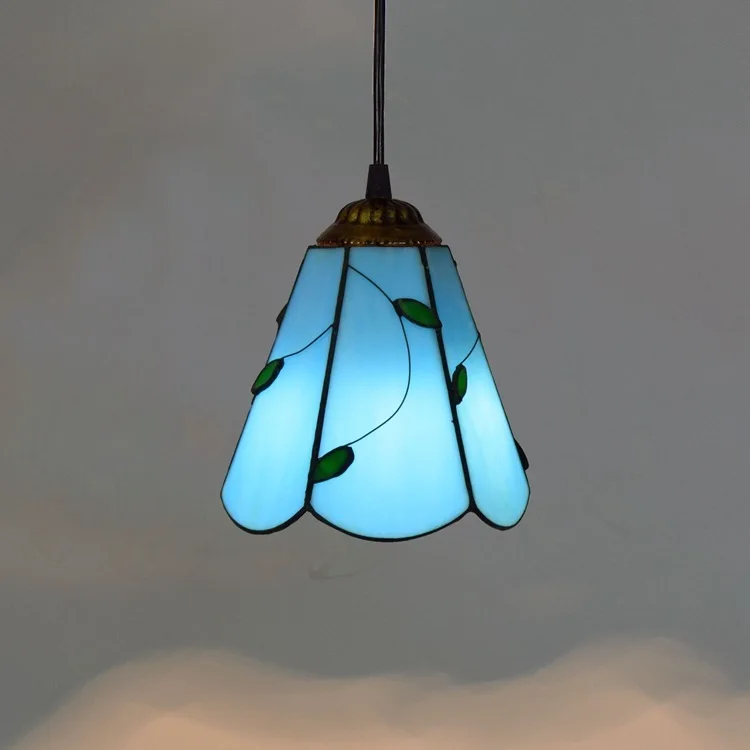 

15 cm blue Mediterranean leaves after guti tiffany stained glass sitting room dining-room bar counter small pendent lamp