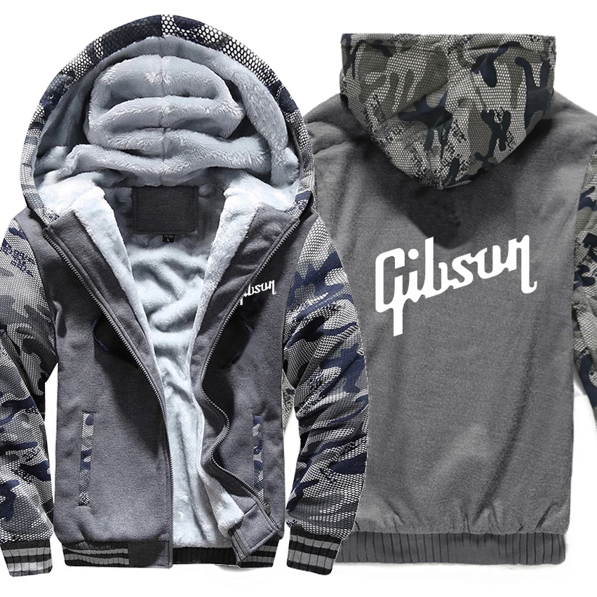 Гитарный бренд Gibson толстовки зимняя камуфляжная куртка с рукавами мужские флисовые музыкальные фанаты хип-хоп Gibson толстовки - Цвет: As picture