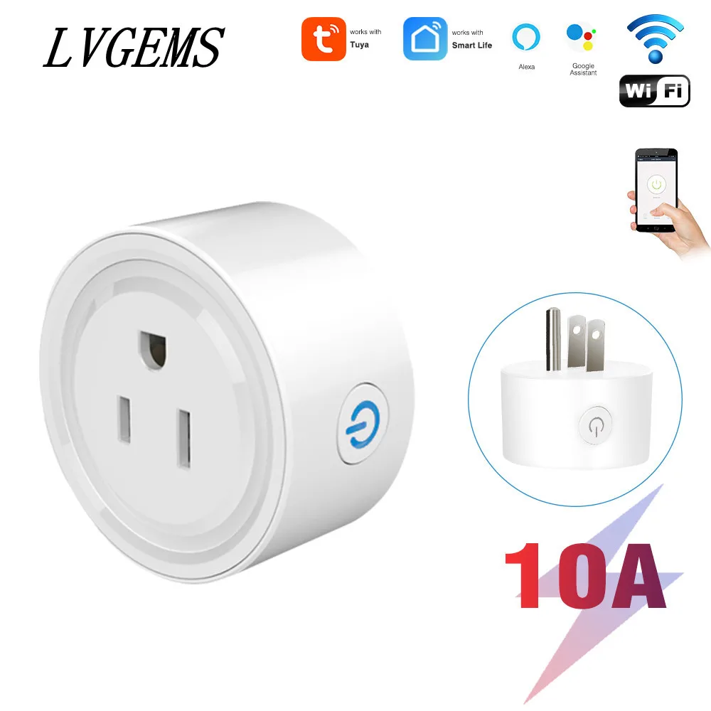 10A Tuya Wifi Socket 2 Pin Us Plug Adapter Fai Da Te Smart Home Pop Outlet Power Monitor Timer Funziona Con Google Home Alexa