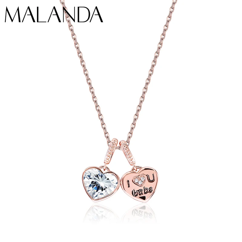 

New Double Hearts Pendant Necklaces Crystals From Swarovski Romantic Necklaces Jewelry For Women Valentine's Day Girls Babe Gift