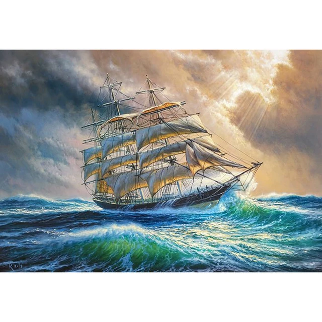 New full square/round 5D DIY diamond painting Sailboat in the storm Embroidery Pattern Cross stitch mosaic sticker Decor Gift