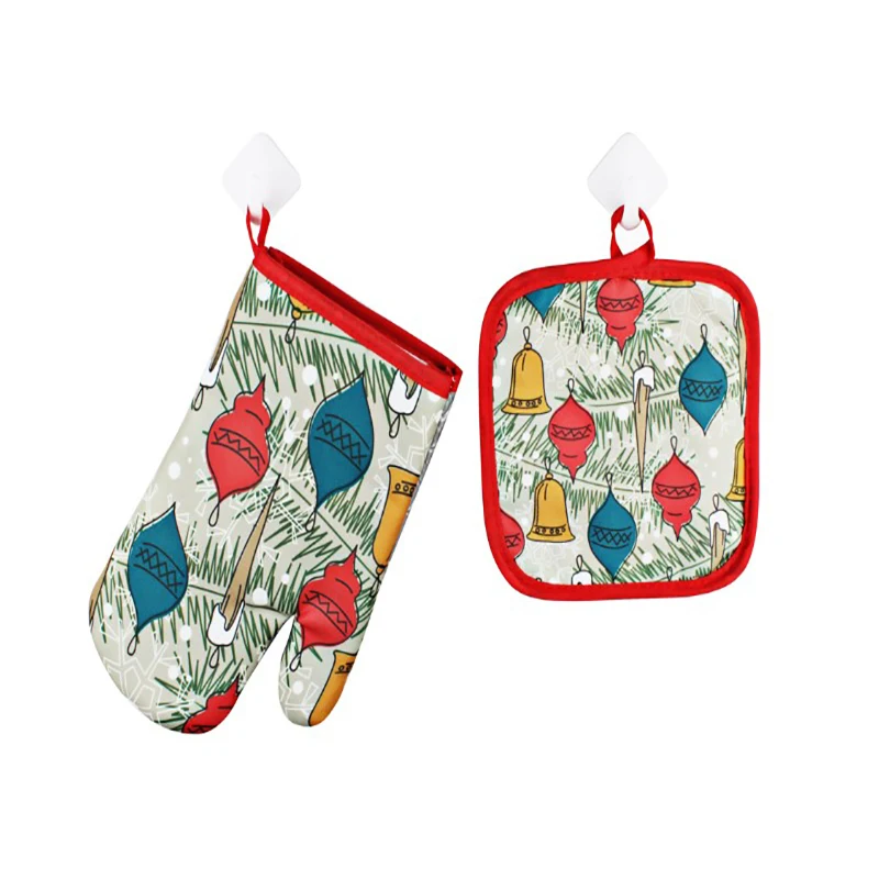 Christmas Baking Anti-Hot Gloves Pad Oven Dining BBQ Kitchen Mat Oven Mitts Xmas Party Home Decoration Supplies