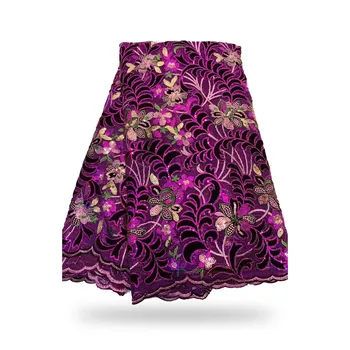 

Embroidery African Sequins Velvet Lace Fabric Purple French Mesh Velvet Lace Fabric New Arrival For Nigerian