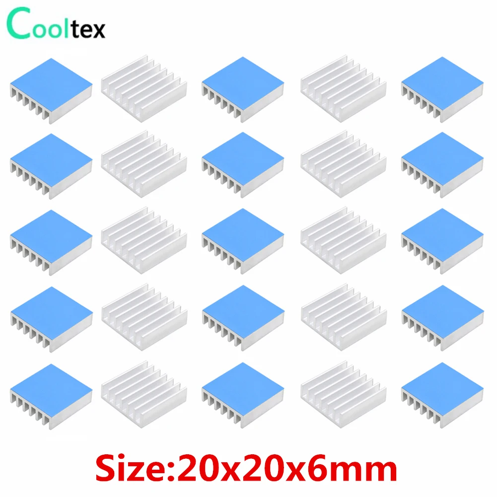 Мм 20 шт. 20x20x6 мм Алюминий радиатор охлаждения Cooler для электронный чип IC оперативная память с термальность проводящий Двусторонняя клейкие