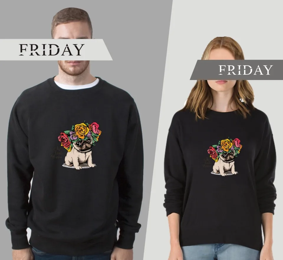 

Sweatshirt Hoodies Casual Loose Fit Women Hip Pop Spring Long Sleeve Clothing Coat funny pug Couple round neck Oversized Clothes