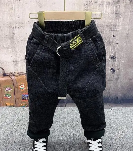jeans Комплект одежды для маленьких мальчиков, хлопковые детские зимние комплекты одежды, теплое зимнее пальто для мальчиков, вязаный свитер, плисовые джинсы, комплект из 3 предметов для детей 2-6 лет - Color: jeans