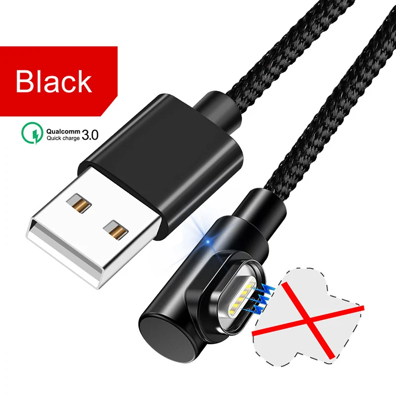Магнитное зарядное устройство OneVan 5V 3A 90 градусов Usb кабель для быстрой зарядки Micro Usb type C шнур для зарядки iPhone 7 Xiaomi samsung телефон - Цвет: Only Black Cable