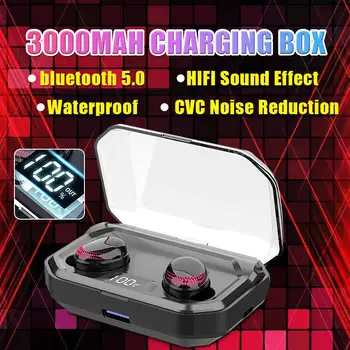 

CLAITE TWS Wireless bluetooth 5.0 Earphone Waterproof DSP Noise Cancelling Earbuds HiFi 6D Stereo Headset 3000mAh Power Bank