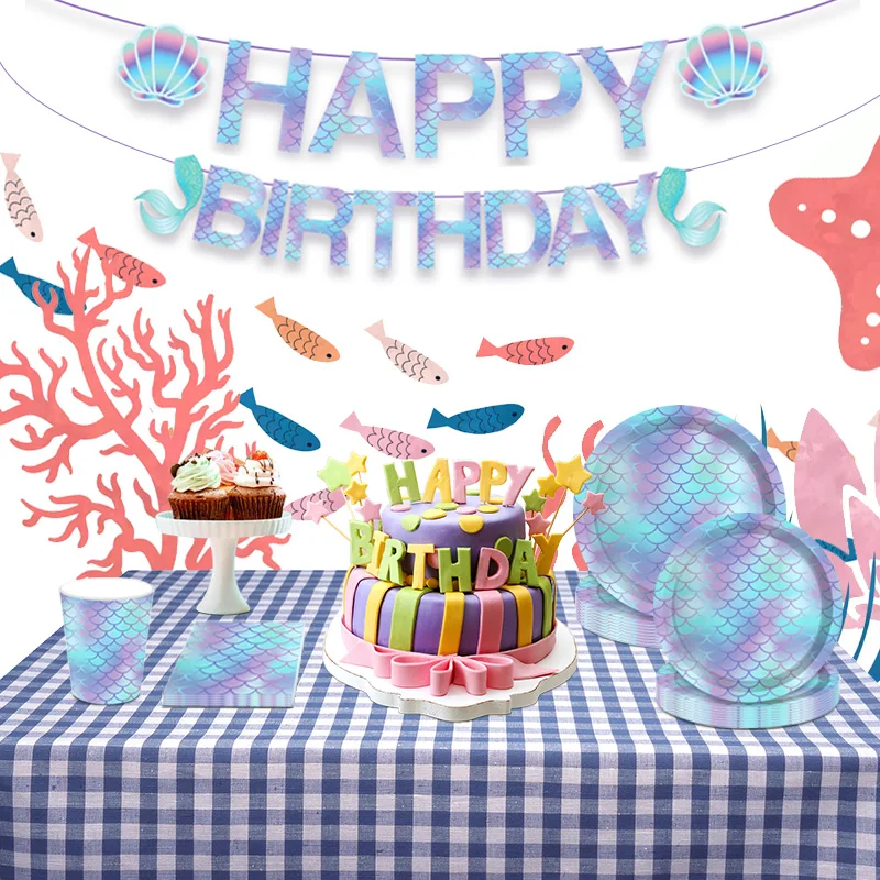

8 Guests Mermaid Disposable Tableware Mermaid Birthday Party Decor Under the Sea Girl 1st Mermaid Birthday Girl Baby Shower Fav