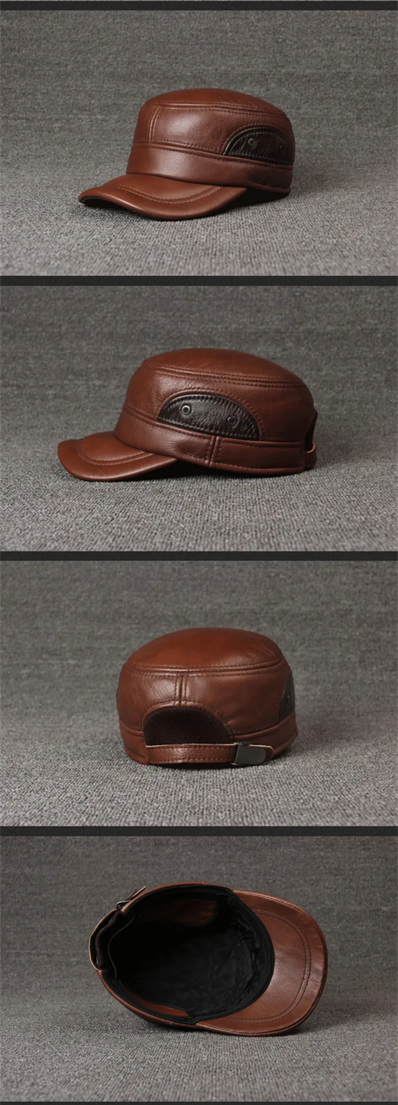 SILOQIN мужская плоская шляпа из натуральной кожи осень зима модная воловья брендовая военная шляпа наушники для отдыха регулируемая бейсболка