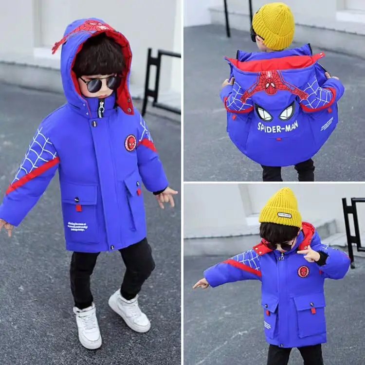 Boys Winter Jacket Kids Warm Coat Boy Thick Parka Children Winter Clothing Cartoon Print Outerwear for Russia -30Degree black shiny coat