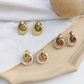 

2020 Korean Geometric Multi-layer Circle Enamel Glaze Colourful Studs Earrings for Women Girls Travel Party Jewelry