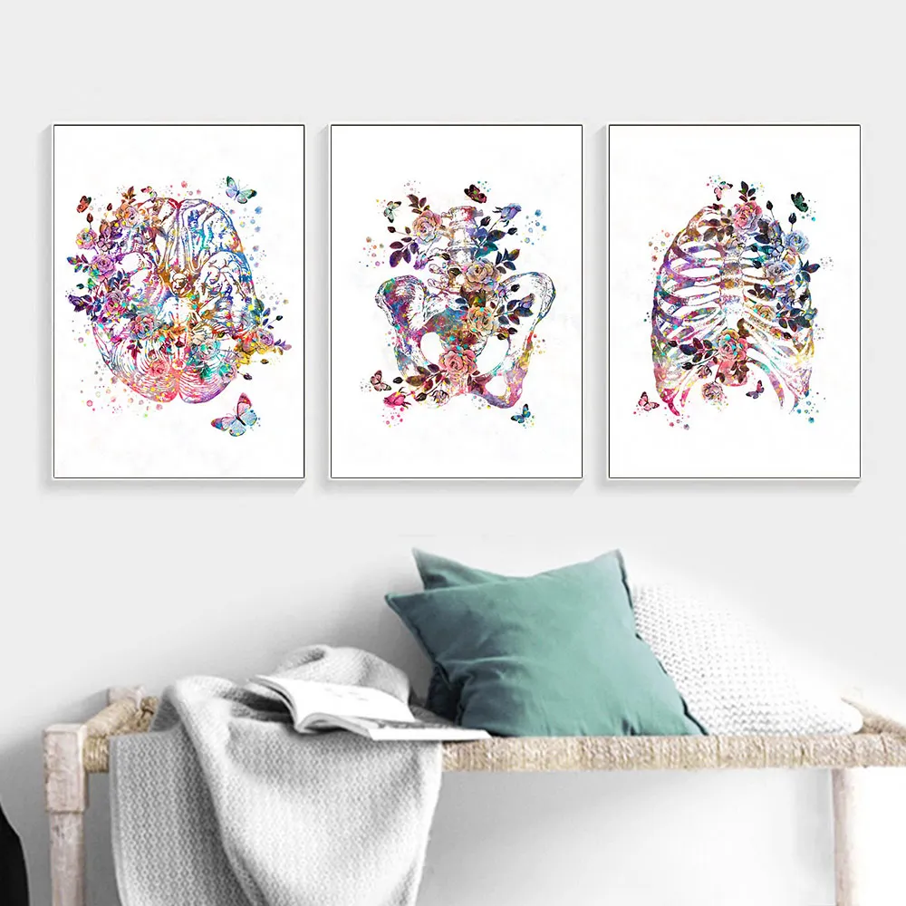 

Human Medical Anatomy Vintage Art Painting Heart Lungs Brain Canvas Posters Doctor Gifts Watercolor Wall Pictures Clinic Decor
