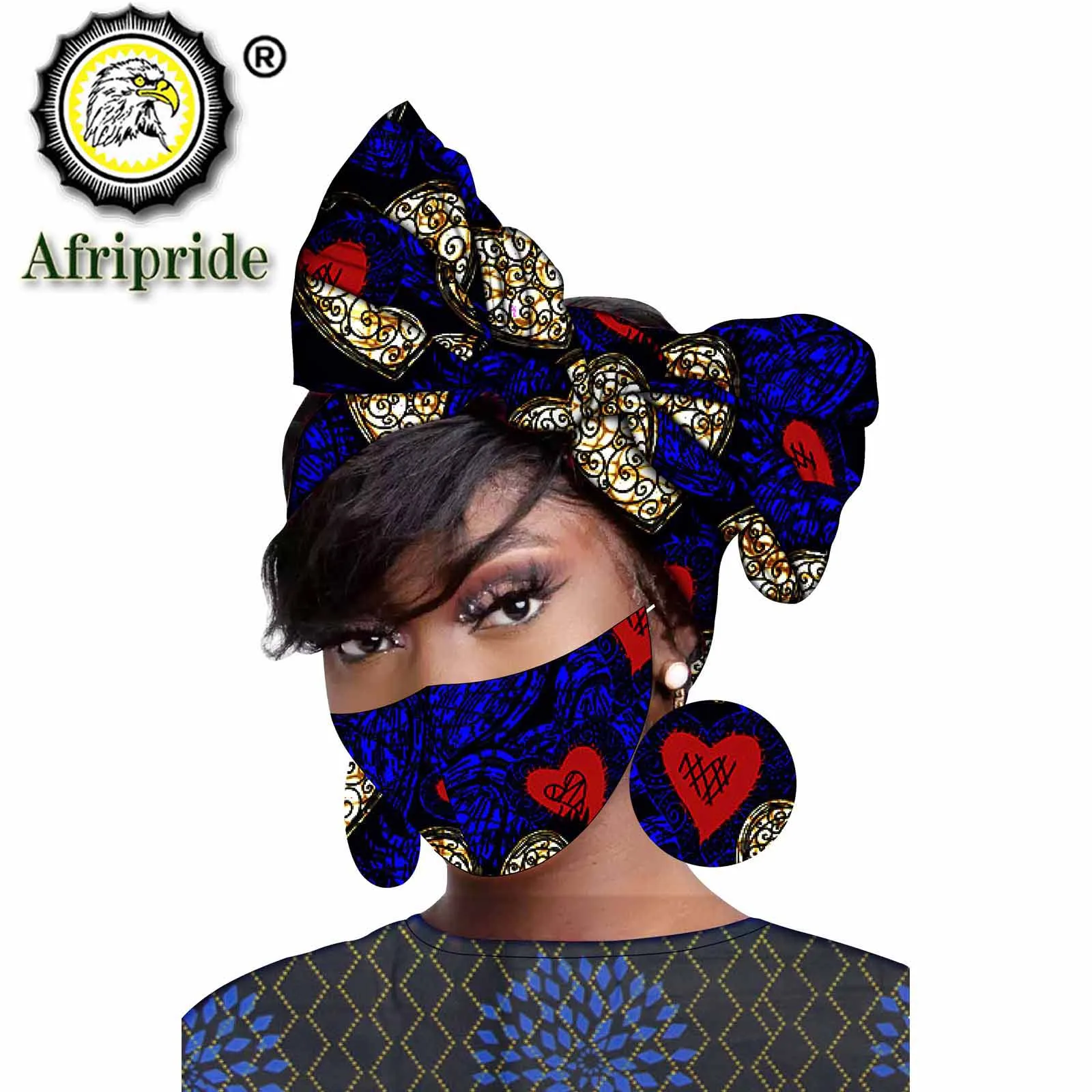 

African Headwrap for Women Hair Accessories Turban Ladies Hair Accessories Scarf Match Print Head Scarf Earrings Mask S20H020