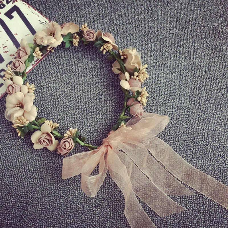 Hair Accessory Hair Headdress Bridal Headwear Hair Band Crown Flower Crown Wreath Bride Garland with Ribbon Communion Wreath Handmade Headband Headpiece Fairy Tiaras Wedding Hair Accessories