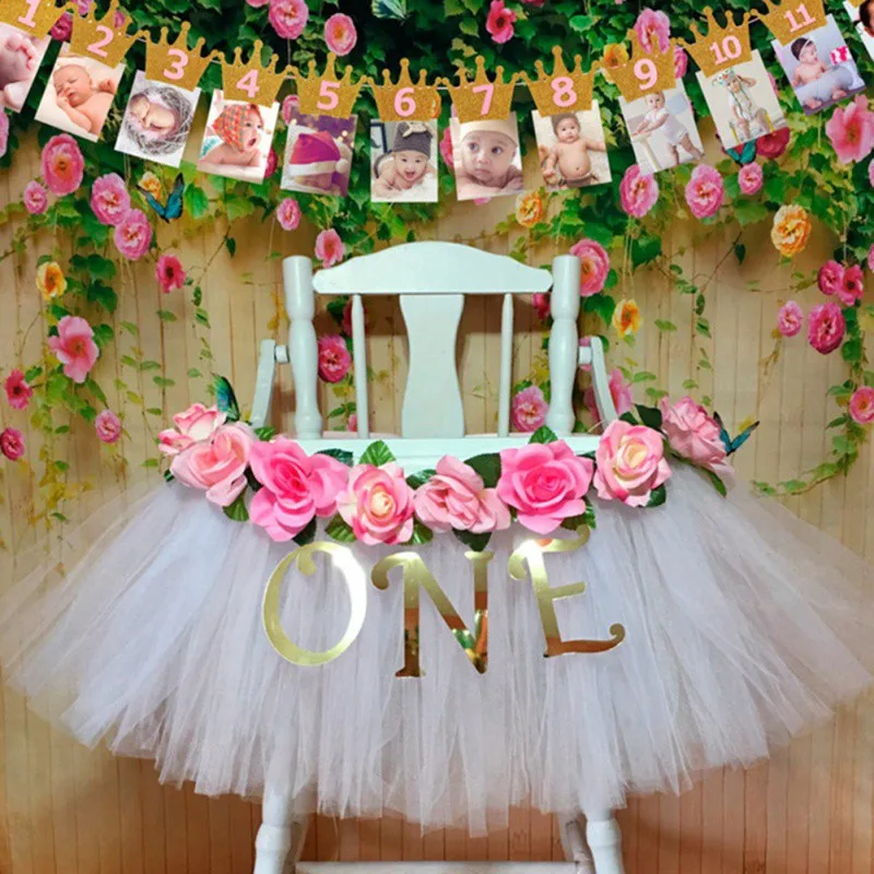 

Birthday Banner Flag Party Decorations Monthly ONE Year Bunting Garland Baby Shower Boy Girl First Happy Birthday Party Decor