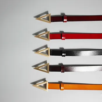 

Gold color metal triangle buckle retro Leather belt summer 2020 new designer belts thin brief easy wear waistband