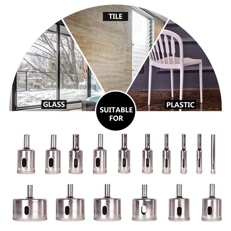 16 шт. 6-50 мм набор плитки керамического стекла алмазный резак отверстие пилы сверло инструмент