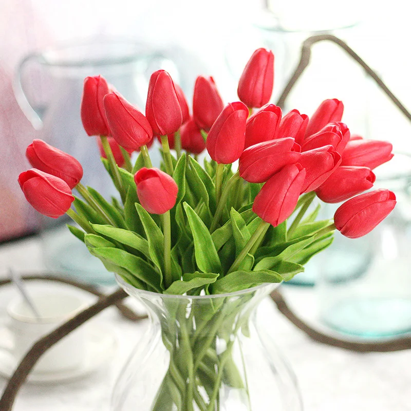 10 шт. тюльпаны Искусственные цветы полиуретан на ощупь как настоящий искусственное украшение букет Тюльпан для дома свадебные декорации цветок - Цвет: 2