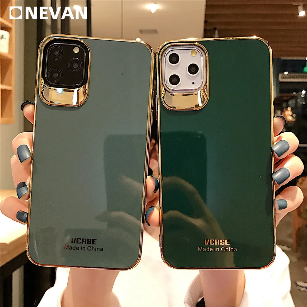 

Luxury Retro Color Plating Case for iPhone 11 Pro Max X Xr Xs 8 7 Plus Camera Protection Clear Plain Black Red Green Soft Cover