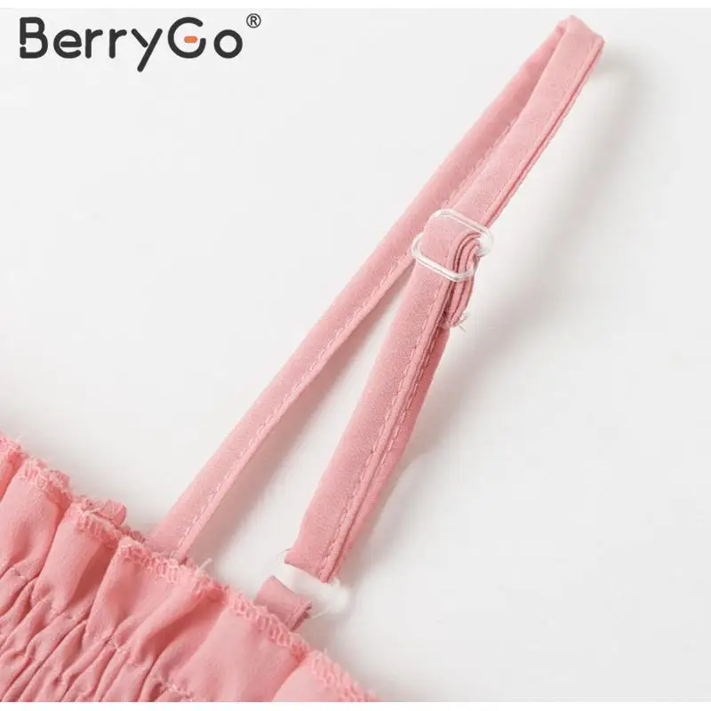 BerryGo, сексуальное женское летнее облегающее платье, на бретельках, с рюшами, миди, платье, женские, элегантные, вечерние, smocking, платья для девушек, vestidos